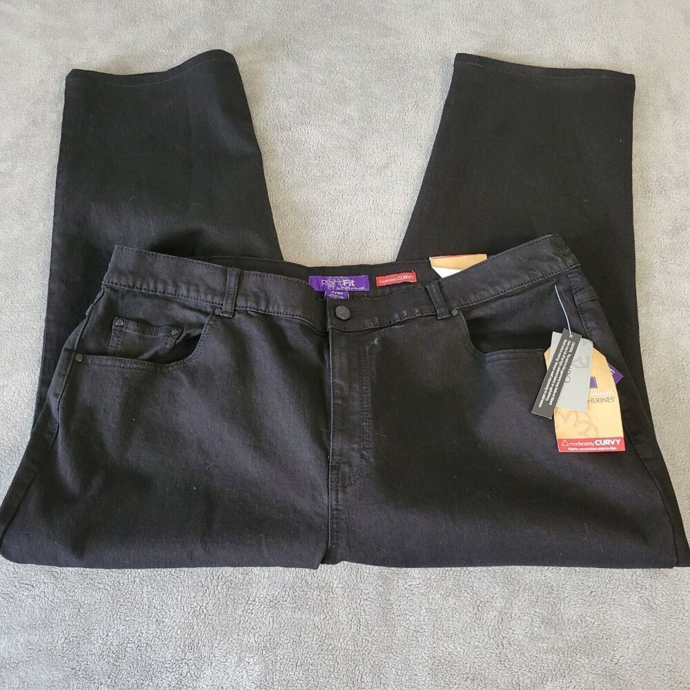 Catherines Right Fit Women's 22WP Plus Petite Black Capri Jeans Stretch CAP37E